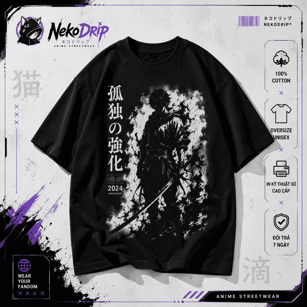 Áo Thun Oversize Anime Dark Warrior Streetwear Form Rộng Unisex Local Brand NekoDrip - ảnh sản phẩm