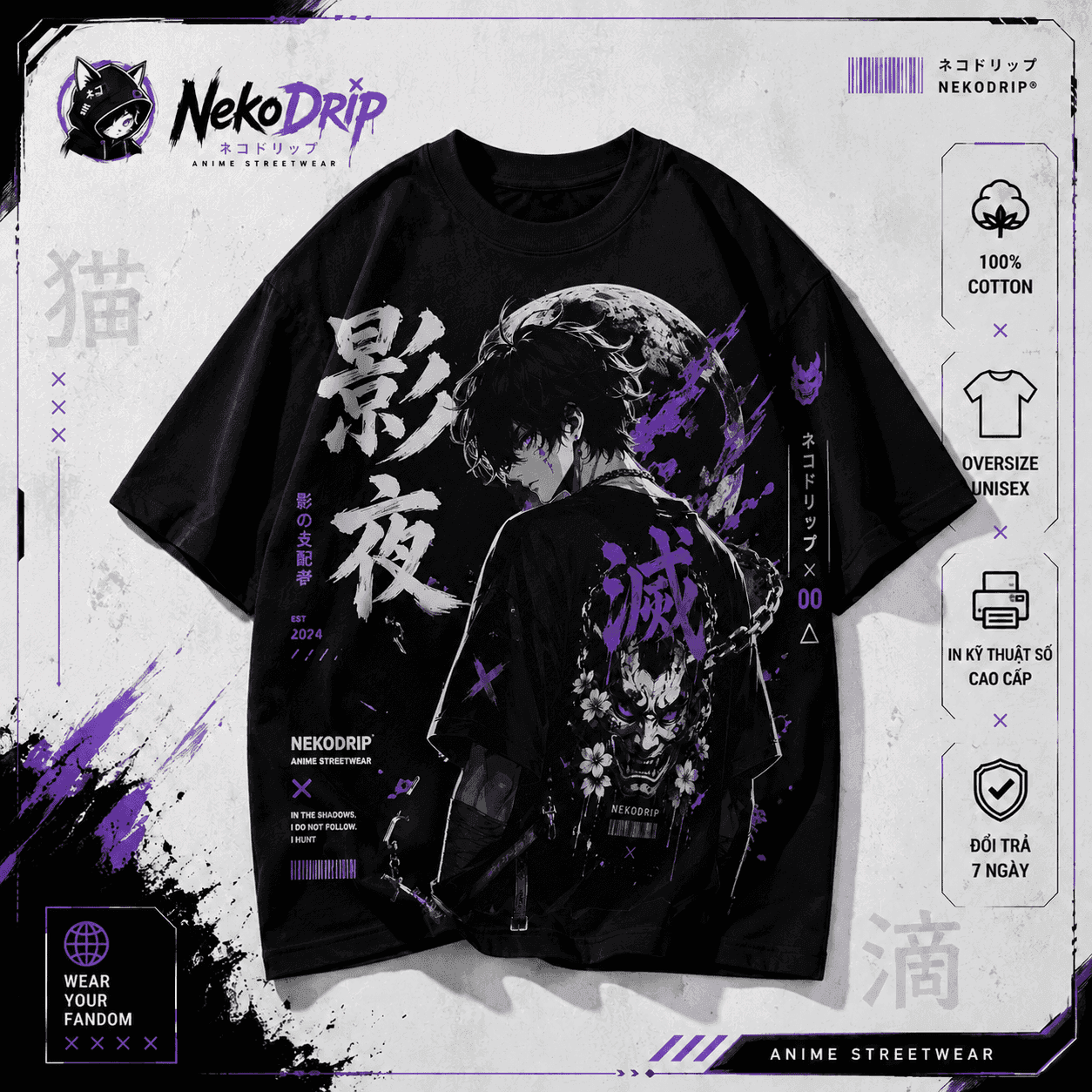 Áo Thun Anime Oversize Unisex Darkwear Nhật Bản In Graphic Form Rộng Cotton 100% - ảnh sản phẩm